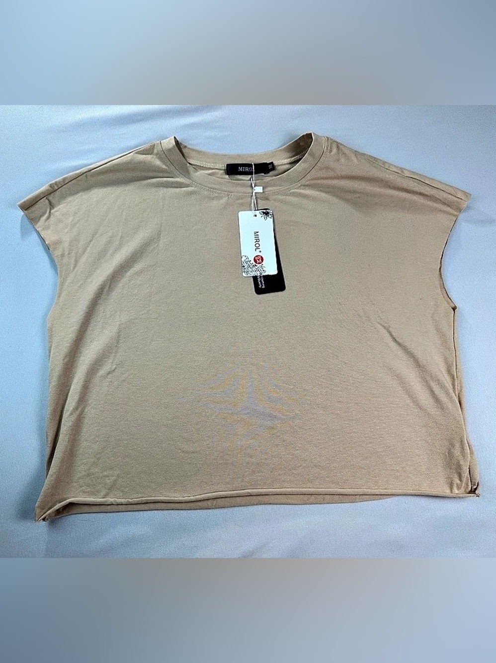 MIROL Short Sleeve Cut Sleeve Top in Brown Medium NWT Granola